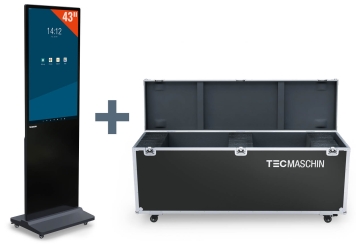 Mobil digital totem DKS-LED43 inkl. transportlåda, svart, 43 in display, Android 13, TecMaschin 