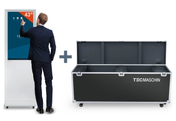 Mobil digital totem DKST-LED43 med pekskärm inkl. transportlåda, vit, 43 in display, Android 11, TecMaschin 