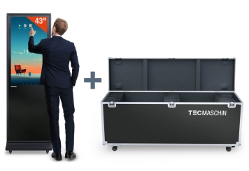 Mobil digital totem DKST-LED43 med pekskärm inkl. transportlåda, svart, 43 in display, Android 13, TecMaschin 