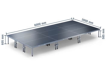 6 m x 3 m Mobil scen EBM850/2, 605 mm hög, 9 x moduler 850 kg max. belastning per modul 