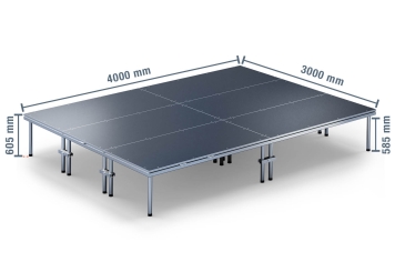 4 m x 3 m Mobil scen EBM850/2, 605 mm hög, 6 x moduler 850 kg max. belastning per modul 